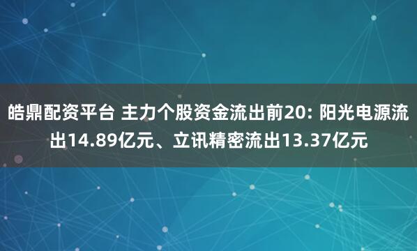 皓鼎配资平台 主力个股资金流出前20: 阳光电源流出14.89亿元、立讯精密流出13.37亿元